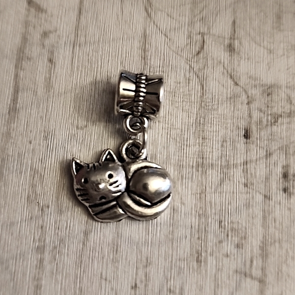 SLEEPY TABBY CAT CHARM FITS PANDORA AND OTHER CAHARM SYSTEMS - Picture 1 of 2